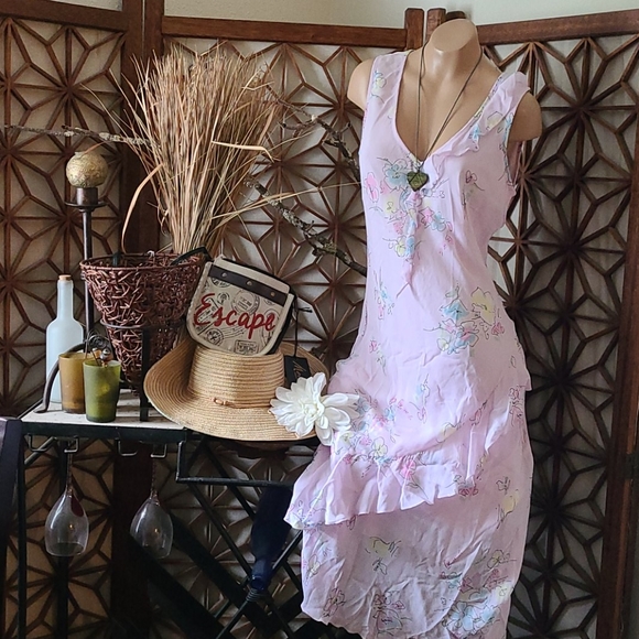 SALE TODAY PINK MULTI FLORAL LONGER DRESS SIZE 12 - Picture 2 of 16